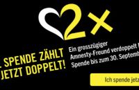 Amnesty International Schweiz wirbt damit, Spenden zu verdoppeln.