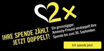 Amnesty International Schweiz wirbt damit, Spenden zu verdoppeln.