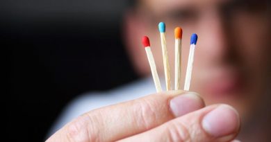 Hand hält vier verschiedene Streichhölzer